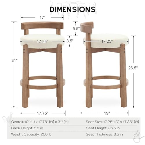 HEAH-YO Bar Stool, 26" Linen Fabric Upholstered Counter Height Bar Stools, Modern Barstool Counter Stools with Wood Legs for Kitchen Island Dining Room Bar, Beige - color: 26.5" Beige Linen, size: Counter Height - Set of 1