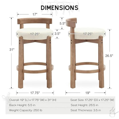 HEAH-YO Bar Stools Set of 2, 26" Linen Fabric Upholstered Counter Height Bar Stools, Modern Barstools Counter Stools with Wood Legs for Kitchen Island Dining Room Bar, Beige - color: 26.5" Beige Linen, size: Counter Height - Set of 2