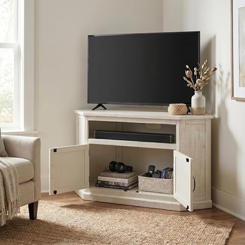 Martin Svensson Home Rustic Corner TV Stand All Antique White - color: All Antique White
