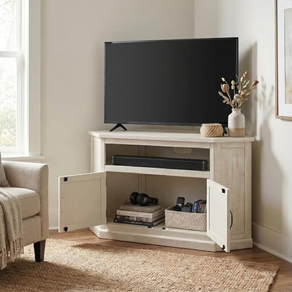 Martin Svensson Home Rustic Corner TV Stand All Antique White - color: All Antique White