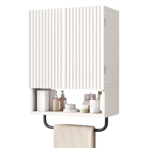 IBUYKE Bathroom Wall Cabinet Over Toilet Cabinet for Bathroom UWBS003W | with Doors and Adjustable Shelf, Towel Bar, Wall Mounted, for Laundry Room & Living Room Kitchen, White,Modern - color: White