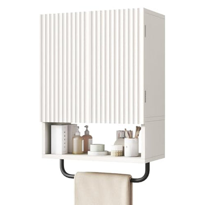 IBUYKE Bathroom Wall Cabinet Over Toilet Cabinet for Bathroom UWBS003W | with Doors and Adjustable Shelf, Towel Bar, Wall Mounted, for Laundry Room & Living Room Kitchen, White,Modern - color: White