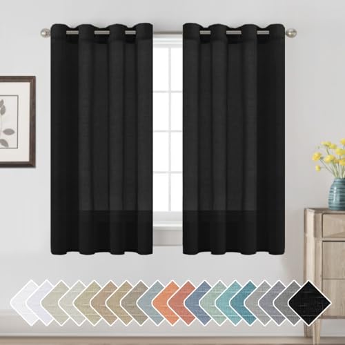 H.VERSAILTEX Linen Curtains Natural Blended Curtain Panels for Living Room/Light Reducing Linen Semi Sheer Curtains 54 inch Length 2 Panels Set Nickel Grommet Window Panels, 52" x 54", Black - color: Black, size: 52"W x 54"L (Pack of 2)