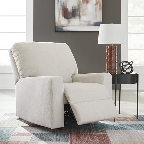 Signature Design by Ashley Aviemore Rocker Recliner, Stone | 3-position manual recline, Heavy-duty metal seat box, Soft chenille upholstery, Spacious 34 in living room chair - color: Stone, style: Recliner
