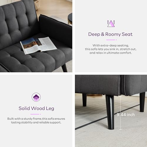 65'' Convertible Futon Sofa Bed with USB, Small Couch for Living Room | Sleeper Sofa, Adjustable Folding Couch with Tufted Design and 2 USB Ports, Bedroom Apartment Office, Dark Grey - color: Dark Grey