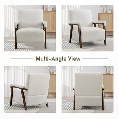 Bonzy Home Mid-Century Modern Accent Chair,Upholstered Armchair with Lumbar Cushion Padded Arms,Comfy Fabric Reading Chair with Stable Wooden Frame for Living Room & Bedroom,Beige - color: White, size: 1PCS