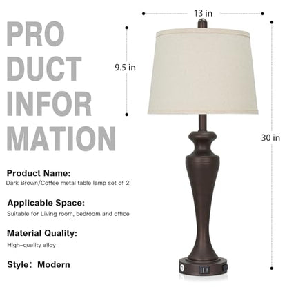 CINSARY 30 Inch Tall Brown Table Lamp Single, Touch Control Living Room Lamp with USB A+C Ports and AC Outlet, 3-Way Dimmable Bedside Lamps for Nightstand, Modern Metal Bedroom Lamps for End Table - color: Brown (1 Pack)