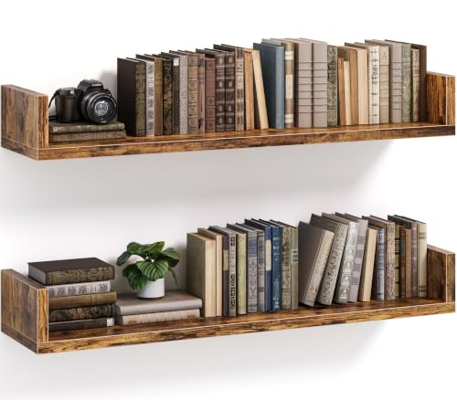 Floating Bookshelves for Wall - Wall Mounted Bookshelf Set of 4, U-Shaped Hanging Bookshelf for Bedroom, Living Room & Office, Wall Book Shelf for Home Decor & Storage (Rustic Brown, 31.5, 2) - color: Rustic Brown, size: 31.5 Inches