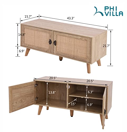 PHI VILLA Rattan Cabinet - TV Stand/Storage Cabinet with Doors, Console Table - color: Rattan-new