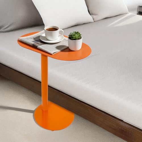 Metal C-Shaped Side Table, Modern End Table for Couch Sofa and Bed Small Coffee Drink Tables 20x14in Tabletop for Home Office Cafe Balcony - color: Orange