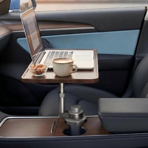 Car Desk for Laptop, Car Table & Car Tray with 360° Rotating Cup Holder, Adjustable Height Car Food Tray, As Car Table Tray or Car Seat Tray, Compatible with Tesla Model 3/Y/S, Ford/Most Vehicles