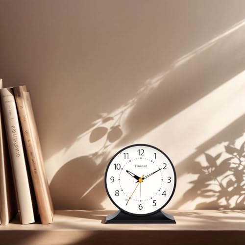 Tinload 4.5" Antique Retro Analog Alarm Clock, Small Silent Bedside Desk Clock with Manual Light, Battery Operated, Snooze, for Living Room, Bedroom, Bedside, Desk(Black) - color: Black