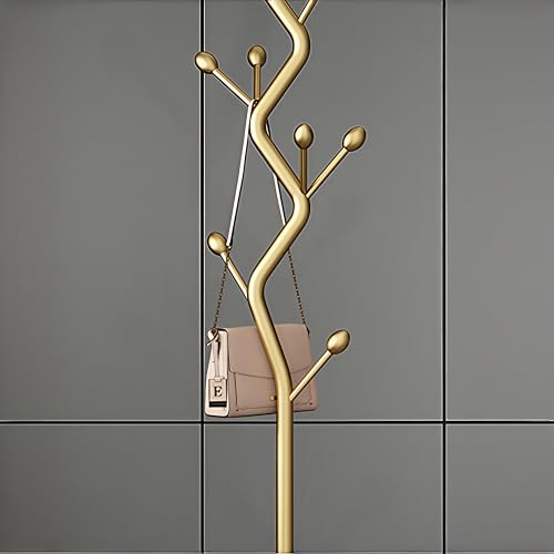 Gold Tree Meta Coat Rack with Marble Base Freestanding Hall Tree | Multi-Hook Entryway Organizer for Hallway, Bedroom, Living Room (Gold) - color: Gold