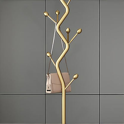 Gold Tree Meta Coat Rack with Marble Base Freestanding Hall Tree | Multi-Hook Entryway Organizer for Hallway, Bedroom, Living Room (Gold) - color: Gold