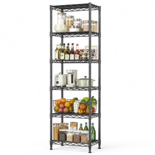 Lab Cosi 6 Tier Narrow Shelf 15.85" W Black Wire Rack, Adjustable Metal Storage Organizer for Pantry Kitchen Closet, Freestanding Shelf Unit - size: 15.85"W x 63"H x 11.8"D