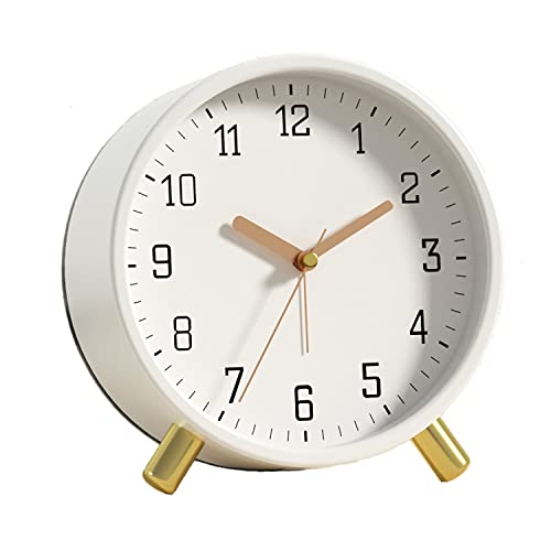 SHISEDECO Small Analog Alarm Clock, Battery Operated Desk Clock, White | Bedside Analog Non-Ticking Silent Small Deskclock Battery Operated for Living Room, Bedroom, Office - color: White