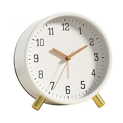 SHISEDECO Small Analog Alarm Clock, Battery Operated Desk Clock, White | Bedside Analog Non-Ticking Silent Small Deskclock Battery Operated for Living Room, Bedroom, Office - color: White