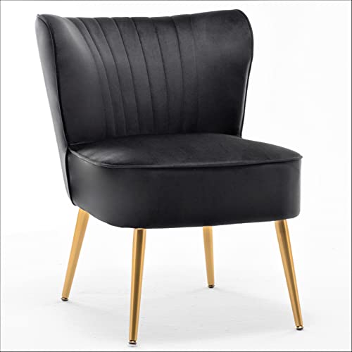 Container Furniture Direct Modern Velvet Accent Chair for Living Room, Bedroom, or Entryway, Stylish and Comfortable Armless Design with Metal Legs, Black - color: Black