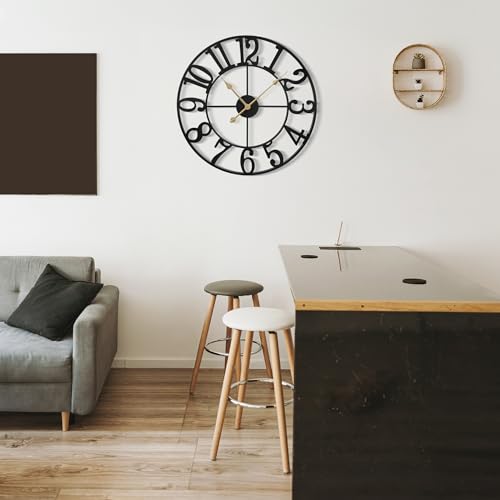 Large Wall Clock for Living Room Decor - 100cm/ 40 Inch Nearly Silent Non-Ticking Metal Wall Clocks Battery Operated, Vintage Decorative Modern Wall Clock for Bedroom, Office, Farmhouse Decor - color: Black - Arabic Numerals, size: 100CM