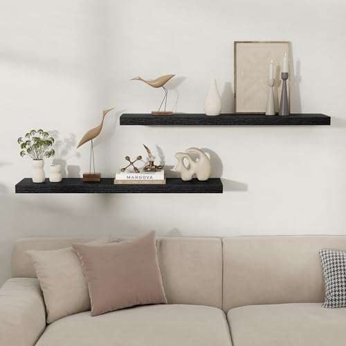 Fun Memories Floating Shelves for Wall, 40 Inch Long Set of 2 Rustic Wood Wall Shelves with Invisible Brackets, Heavy Duty Storage Display for Living Room Bedroom Kitchen, Black - color: Black, size: 40"W x 8"D, Set of 2