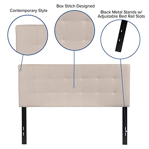 EMMA + OLIVER Beige Full Quilted Tufted Headboard | Adjustable Bed Rail Slots, Fabric Upholstered - color: Beige, size: Full