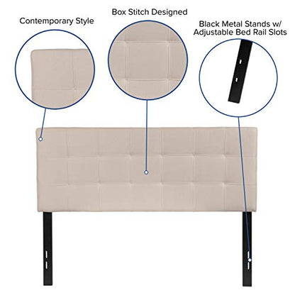 EMMA + OLIVER Beige Full Quilted Tufted Headboard | Adjustable Bed Rail Slots, Fabric Upholstered - color: Beige, size: Full