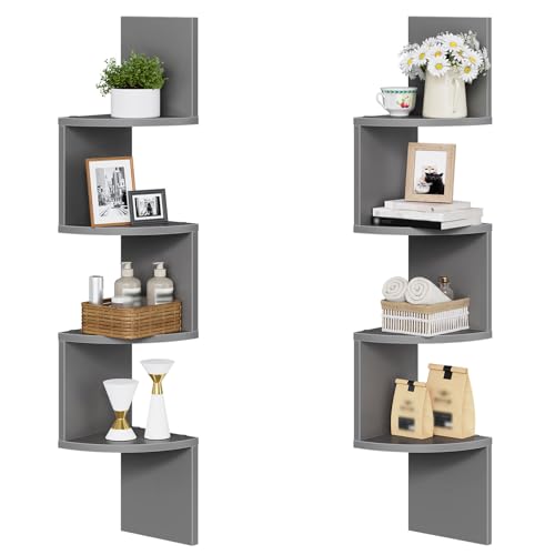 HOOBRO Corner Shelf Wall-Mounted, Set of 2 Floating Corner Shelves for Wall, 4-Tier Bookshelves for Wall Decor in Living Room, Bedroom, Home Office, Dove Gray GY25BJP201 - color: Dove Gray, size: 41.3 Inches