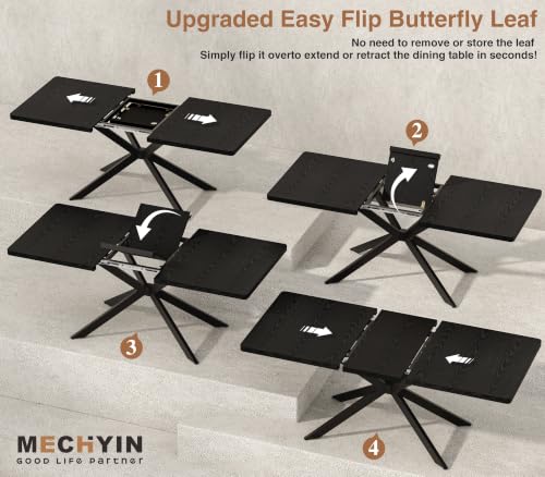 Extendable Dining Room Table for 4 6 8,55"-70" Kitchen Table Butterfly Leaf | Simply Flip Leaf Expandable Rectangle Dining Table Large Wood Table Space Saving Kitchen Dining Living Room Modern Black - color: Butterfly Leaf 55"-71" Black