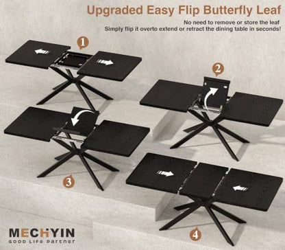 Extendable Dining Room Table for 4 6 8,55"-70" Kitchen Table Butterfly Leaf | Simply Flip Leaf Expandable Rectangle Dining Table Large Wood Table Space Saving Kitchen Dining Living Room Modern Black - color: Butterfly Leaf 55"-71" Black