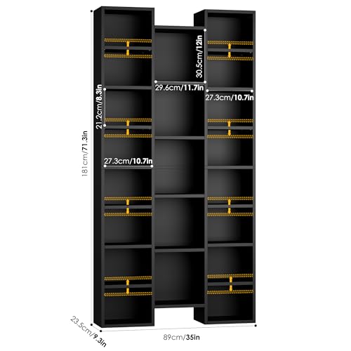 FOTOSOK 71'' H Black Bookshelf with 21 Cubes, Triple Wide Tall Bookshelf | 8 Tier Bookcase with 8 Adjustable Shelves, Large Bookshelf DVD/CD Media Tower Storage, Freestanding Display Shelf Cabinet - color: Black