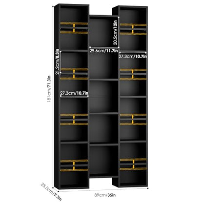 FOTOSOK 71'' H Black Bookshelf with 21 Cubes, Triple Wide Tall Bookshelf | 8 Tier Bookcase with 8 Adjustable Shelves, Large Bookshelf DVD/CD Media Tower Storage, Freestanding Display Shelf Cabinet - color: Black