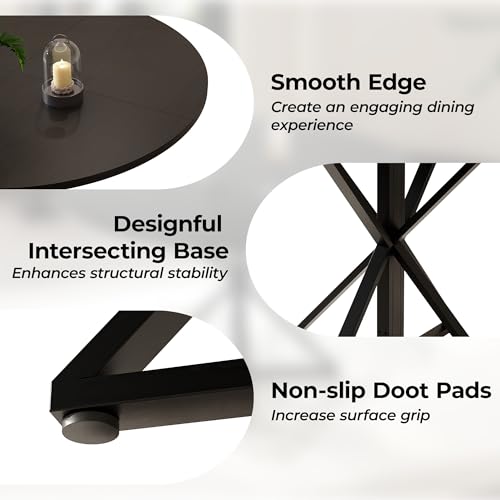 GarveeHome 47 Inch Round Dining Table for 4-6-Black/Only Table | Circle Kitchen Table with Pedestal Base, Farmhouse Wooden Dining Table for Small Spaces, Kitchen & Dining Room, Living Room - color: Black