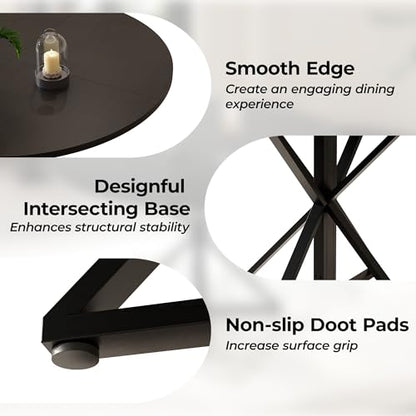 GarveeHome 47 Inch Round Dining Table for 4-6-Black/Only Table | Circle Kitchen Table with Pedestal Base, Farmhouse Wooden Dining Table for Small Spaces, Kitchen & Dining Room, Living Room - color: Black