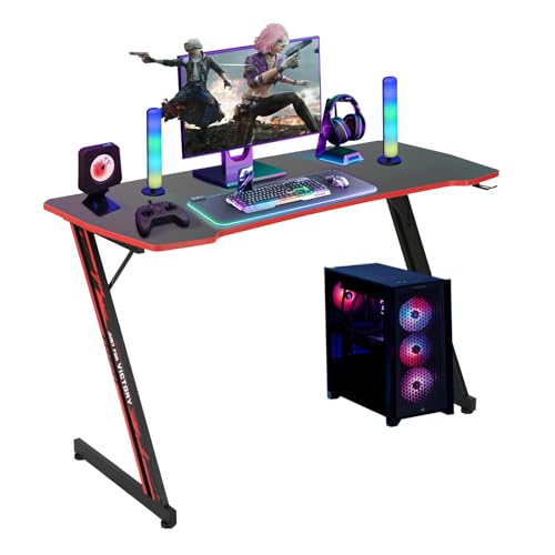 47 inch Gaming Z-Shaped Computer Desk PC Computer Table Home Office Desk Ergonomic Gamer Workstation with Headphone Hook, Red - color: Red, size: 47 Inch