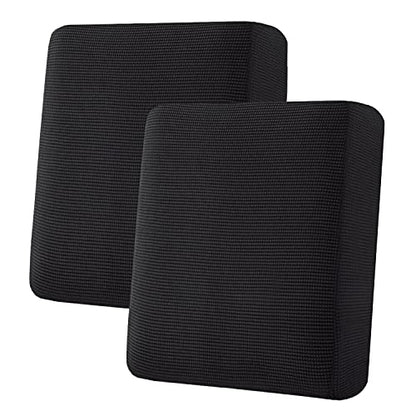 H.VERSAILTEX Super Stretch Individual Seat Cushion Covers Sofa Covers Couch Cushion Covers Slipcover Sets Thick Jacquard Textured Twill Fabric (2 Piece Medium Sofa Cushion Covers, Black) - color: Black, size: 2 Cushion Loveseat