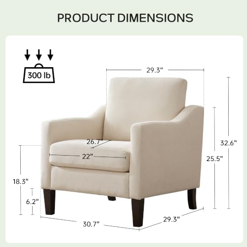 VKNOW Accent Chairs Set of 2, Modern Upholstered Armchairs, Beige | Reading Chairs with Wood Legs, Single Sofa Reading Seat, Flexible Cushion, No Tool Assembly, For Living Room, Bedroom - color: Beige