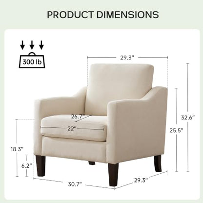 VKNOW Accent Chairs Set of 2, Modern Upholstered Armchairs, Beige | Reading Chairs with Wood Legs, Single Sofa Reading Seat, Flexible Cushion, No Tool Assembly, For Living Room, Bedroom - color: Beige