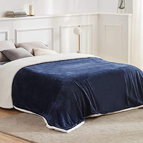 BEAUTEX Sherpa Fleece Twin Blankets Soft Fluffy Flannel Plush Cozy | Fuzzy Navy Cuddle Blanket for Couch, Bed, Sofa, Adults (60" x 80", Navy) - color: Navyblue, size: Twin-60"x80"
