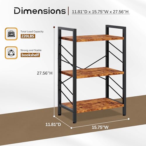 DurayLoly 2 Pieces 3 Tier Bookshelf for Narrow Space, Rustic Brown | Small Space Dwellers , Sidebars and Metal Frame - color: Rustic Brown, size: 3 Tier - 2 pcs