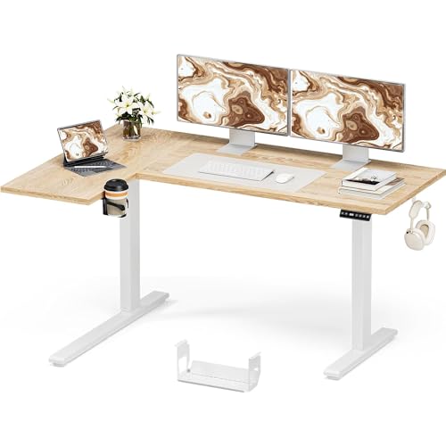 Muvai 59 Inch L Shaped Standing Desk Adjustable Height with Cable Management Tray,Gaming Electric Corner Standing Desk, Sit Stand Computer Table with Reversiable Splice Board,Light Rustic Brown - color: Light Rustic Brown, size: L-shaped 59 Inches