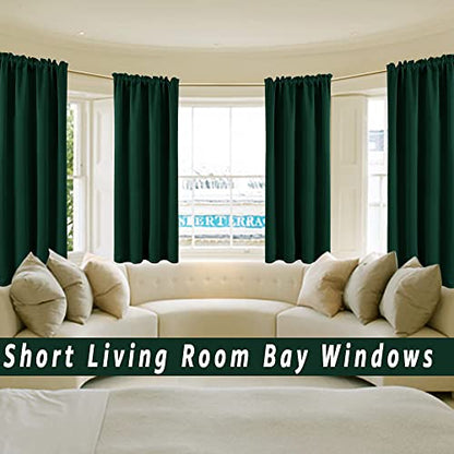 PANELSBURG Dark Green Blackout Curtains for Bedroom,Thermal Insulated Short Room Darkening Curtain for Kitchen Window Set of 2 Panels Rod Pocket 42 Inch Length,Hunter Emerlad Green - color: Dark Green