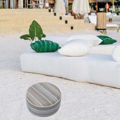 FUNHOME Inflatable Stool Ottoman Footrest with Handle D20 xH9-Grey Stripe | Indoor Outdoor Footrest Seat, Water-Repellent, Footstool Pouf for Home Patio Garden and Camping Use - color: Grey Stripe