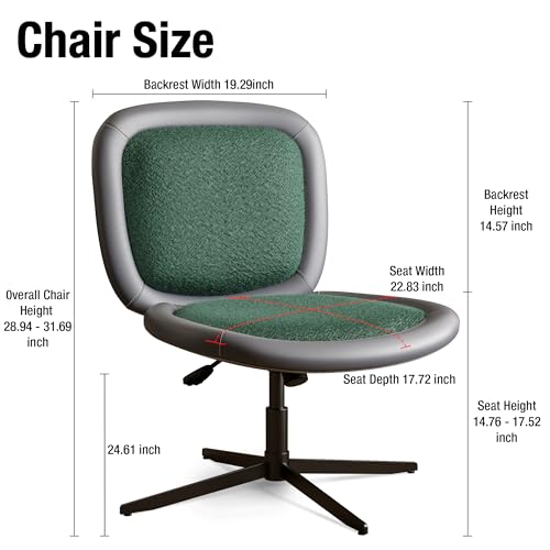 Nordic Armless Ergonomic Office Chair with Wheels, Diamond Tufted PU Leather Computer Chair, Adjustable Height Desk Chair with Solid Wood Back for Small Home Office (No Wheels-Green) - color: No Wheels-green