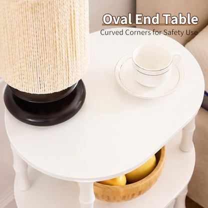 Side Table, 3-Tier Oval Accent Small End Table, Modern Oval Nightstand Accent Table for Small Space, Bedrooms, Living Room, Easy to Assemble, White - color: White, size: 15.7" x 11.6" x 24.4"