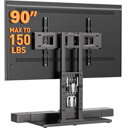 Perlegear Universal Swivel TV Stand for 42-85 90 Inch TVs, Television Stands with Pegboard Storage, Height Adjustable Table top TV Stand Mount, Glass Base up to 150 lbs, Max VESA 600x400mm PGTVS36 - size: 42-90 Inch