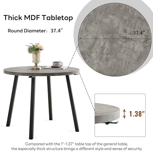 Homedot 5-Piece Round Dining Table Set for 4, Grey Engineered Wood Coffee Breakfast Table with Hooks, 4 Soft Velvet Kitchen Dining Chairs, Metal Legs - color: Navy Blue, size: 1* Grey Round Table+4*Chair