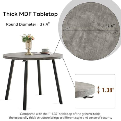 Homedot Modern Kitchen Table Set with 4 Chairs, Grey Faux Wood Table with Hooks, Upholstered Velvet Yellow Dining Chairs for Restaurant, Dining Room - color: Yellow, size: 1* Grey Round Table+4*Chair