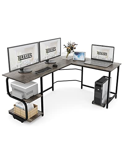 Reversible L Shaped Desk with Shelves 61" Gaming Corner Desk with Storage | Large Desktop Surface, 2-Tier Open Storage Shelves, Premium Office Computer Desk Workstation for Home Office, Gaming, Study
