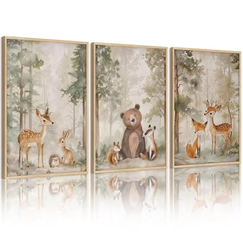 Tocliky Woodland Nursery Wall Art Decor Animal Forest Canvas Prints Baby Boy Room Wall Decor Bear Nursery Nature Pictures Deer Prints Artwork for Boy Girl Kids Bedroom 12x16 Inch Unframed Set of 3 - color: Forest deer Prints, size: 12x16 Inch Unframed