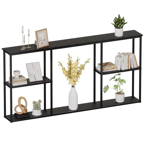 WOHOMO 63 in Entryway Table Modern Sofa Table with Shelves Black | 12 Inch Narrow Console Table for Living Room, 63" Hallway Table for Corridor, with 3-Tier Storage - color: Black, size: 63"